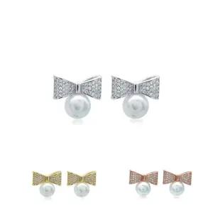 여자 데일리 우아한 큐빅 진주 은침 귀걸이