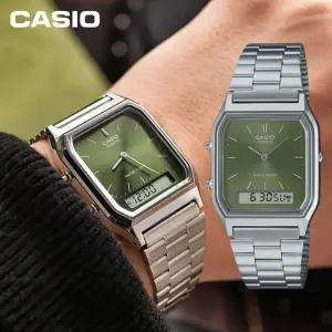 [카시오]아나디지 남녀공용 커플시계 그린 메탈 손목시계