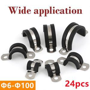 304 스테인레스 스틸 튜브 카드 U 타입 수도관 클램프 고무 스트립 충격 흡수 절연 새들 스로트 후프 32-65