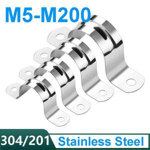 1-10Pcs M5-M200 304/201 스테인레스 스틸 U 형 파이프 클램프 옴 튜브 카드 2 홀 말 안장 새들 호스밴드클