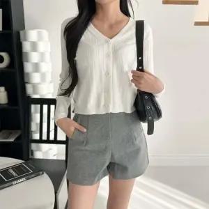 브이넥 골지 세미크롭 가디건 여성니트가디건