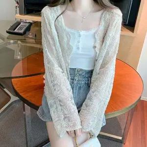 여성여름가디건 여자 플라워자수  크롭 가디건 여름 시스루