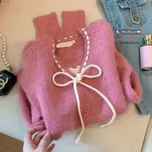 여성가디건 설레이는 러빙 핑크츄 리본가디건