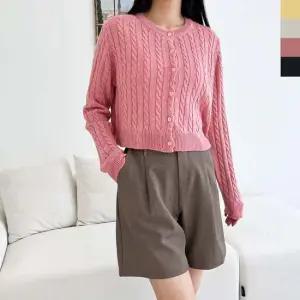 반팔가디건 여자 꽈배기 크롭 가디건