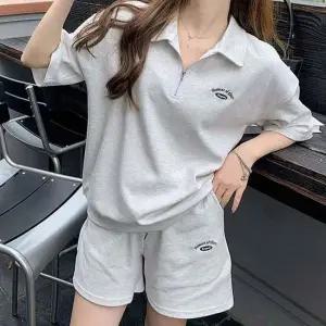 반팔 LND 모먼트 반팔 집업 세트 여성 반바지 트레이