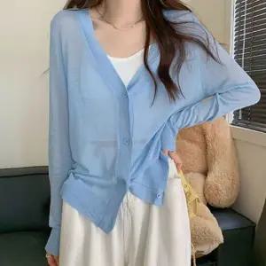 여성가을가디건 여성 얇은 시스루 여름 가디건 1P V넥 바캉스 외투