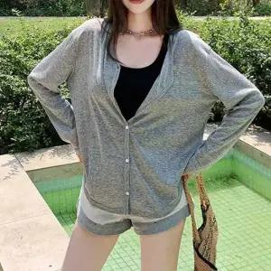 여자 은은 시스루 스타일 여리 루즈핏 스타일 브이넥 가디건 호피가디건