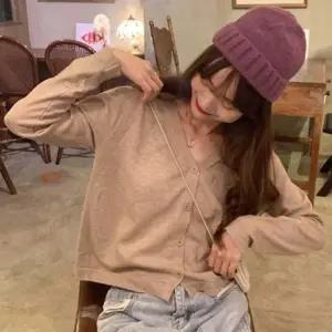 여성니트가디건 여성 세미크롭 얇은 니트 가디건 1P 브이넥 긴팔 패션