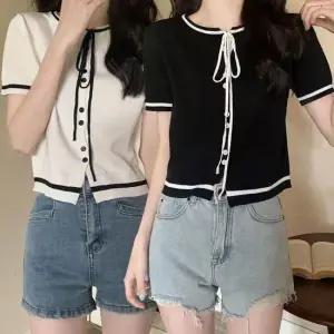 여성봄가디건 스타일 여름 디자인 귀여운 여성 니트 가디건 반크롭