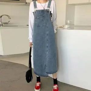 멜빵반바지 유니크 트렌디 여성 언발란스 데님 멜빵 롱 스커트