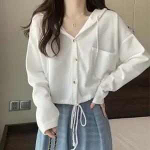 여성 크롭 스트링 후드 가디건 1P 캐주얼 간절기 외투 여성크롭가디건