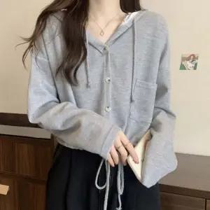 트렌디 캐주얼 여성 데일리 후드 스트링 가디건 여자가디건