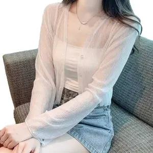 여름가디건 신상 여자 데일리 여름 시스루 크롭 가디건 긴팔 겉옷