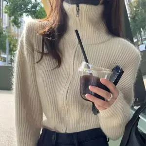 데일리룩 여성 폴라 집업 니트 가디건 캐주얼 크롭 아우터