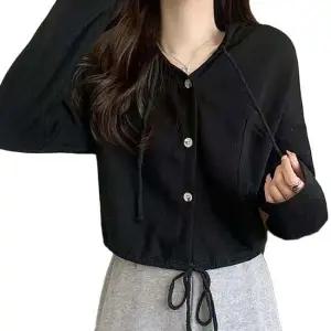 여성 캐주얼룩 스트링 후드 가디건 크롭 아우터 겉옷 슬림가디건