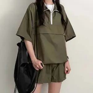 여성 아노락 디자인 반팔 홈웨어 홈웨어세트