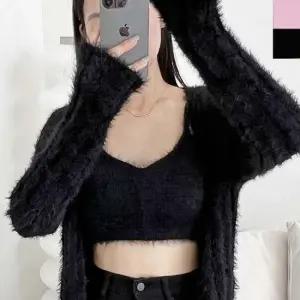 여성크롭탑세트 여자 보송한 크롭탑 가디건 세트 1P 여성 키치룩 코디