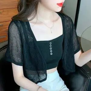 루즈핏 시스루 여성 크롭 가디건 숏가디건