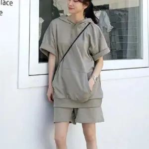 여성 캐주얼 후드 반팔 세트 1P 반바지 운동 셋업 여자오버핏추리닝