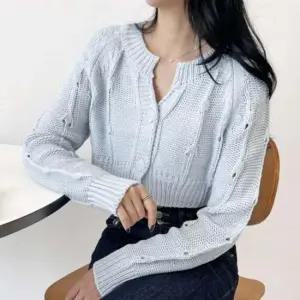 남자니트가디건 여성 데일리 캐주얼 쁘띠 펀칭 크롭 니트 가디건