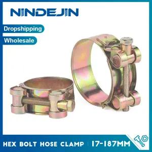 호환  1개 강력한 T-볼트 호스 클램프 노란색 아연 도금 강 헤비 듀티 17-252mm 조절 볼트 밴드 파이프 클