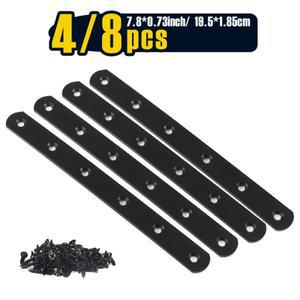48 팩 블랙 스트레이트 브레이스 브래킷 스테인레스 스틸 플랫 수선 플레이트 나사가  헤비 듀티 조인트 19