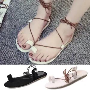 스트랩샌들 통굽 여자끈샌들 여름샌들 앵글 플랫 힐 (WFKL8P9)