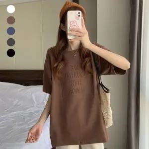 여자 예쁜 입체 글자 가벼운 라운드넥 박스핏 반팔티