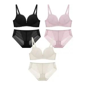 WONDERBRA [서지안 PICK][3PACK] 로맨틱 레이스 노와이어 브라팬티 세트 5011821478 129400