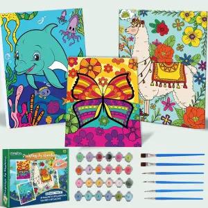 와 성인을 위한 숫자별 페인트 키트 3팩 미리 그린 캔버스 24x3ml 아크릴 냄비 6개의 브러시 6-12세 소녀를