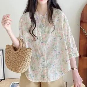 은창]들꽃 패턴 로맨틱 5부 블라우스 셔츠 여름 상의 여름 퍼프 반팔 상의 블라우스 티셔츠 셔츠