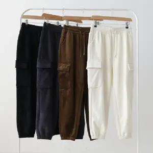 여성 융기모 속기모 골덴 코듀로이 카고 조거 팬츠.