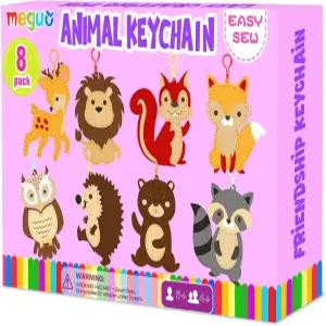 용 꿰매기 키트 우정 열쇠고리 만들기 장난감 초보자용 미술 공예 동물 모양의 쉬운 DIY 장식품 8개입