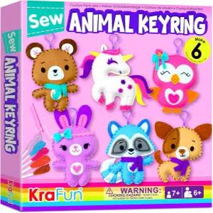 KRAFUN 유니콘 재봉 키링 키트 7세 용 7 8 9 10 11 12 예술 및 공예 학습 인형 개 토끼 너구리 올빼미