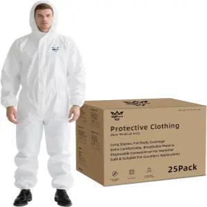 비지프론트 일회용 커버롤 해즈매트 슈트 5팩 또는 25팩 7가지 사이즈 옵션 전신 탄력 손목 및 후드가 있는