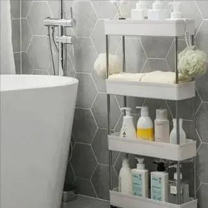 슬림형 이동식 수납 트롤리 바퀴 달린 틈새 정리장 주방 욕실 미용실 선반