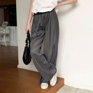 카하으 린넨 핀턱 와이드 스트라이프 밴딩 팬츠-2color