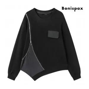 보니스팍스 정상가:79,000원 ㅣ 언발 레이어드 페이크 지퍼 맨투맨 티셔츠 XP4LW012L0 147407