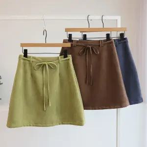 [잇수다] 킬루즈 기모 스웨이드 A라인 스판 미니 스커트 (끈세트)