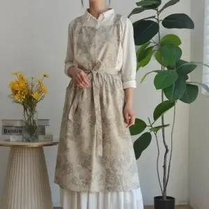 메르올린 플라워 앞치마 린넨 면 예쁜 방수 에이프런 카페 주방 바리스타 어린이집 원피스 빅사이즈앞치마