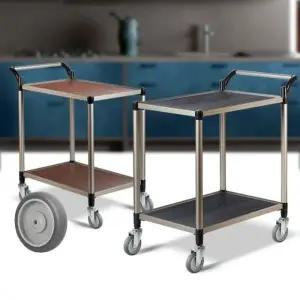 월넛우드 2단 대 회색바퀴 주방웨건 이동식카트 웨곤