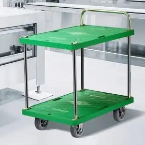 플라스틱스텐녹색 2단 특대 업소용서빙카트 주방웨건 식당트레이