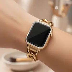 애플워치 11 체인메탈 스트랩 케이스 세트 여성 큐빅 유광 10 9 8 7 호환 밴드 시계줄