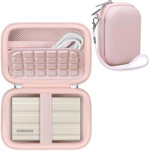 삼성 T7 쉴드 휴대용 SSD 1TB 2TB 4TB용 RAIAL 하드 캐리링 케이스, 외장 드라이브 보관 여행 가방, USB 케이블 액세서리용 메시 포켓, 핑크