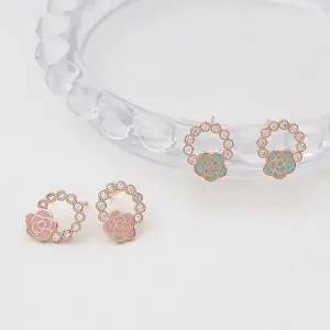 [하프클럽/]패션 장미 라운드 큐빅 귀걸이