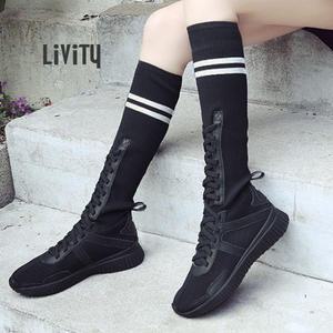 o리비티 IN107 o 프레피룩 매쉬 밴딩 롱부츠 캔버스화 치어리더부츠 댄스부츠