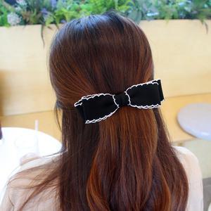 올리비나 무드 헤어핀/웨이브 스티치 리본 머리핀/검정 리본핀