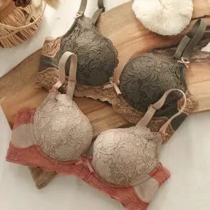 노와이어 왕뽕 빅푸쉬 올오버 투톤 레이스 브라 팬티 세트 (4color)