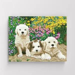 아트박스/아이러브페인팅 DIY캔버스형 보석십자수 40x50cm 꽃과 강아지