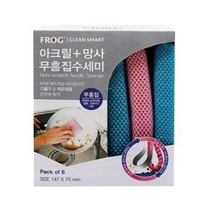 프로그 아크릴 플러스 망사 무흠집 수세미, 6개
